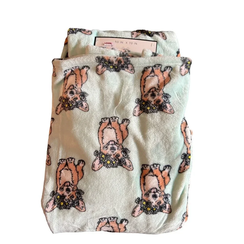 Cozy Companions Plush Throw 50x70 Corgeous‎ Daisies - NWT - Welsh Corgi, Dogs